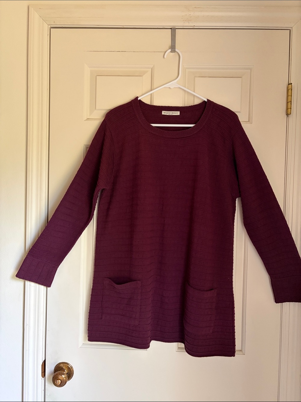 Margaret Winters Deep Wine Scoop Neck Sweater Tunic, SIZE M